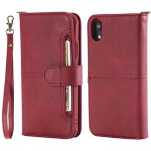 Voor iPhone XR multifunctionele afneembare magnetische horizontale horizontale flip lederen behuizing met kaartsleuven & houder & portemonnee & fotoframe(rood)