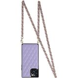 Elegant Rhombic Pattern Microfiber Leather + TPU Shockproof Case met Crossbody Strap Chain voor iPhone 12/12 Pro (Purple)