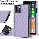 Elegant Rhombic Pattern Microfiber Leather + TPU Shockproof Case met Crossbody Strap Chain voor iPhone 12/12 Pro (Purple)