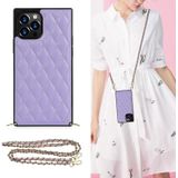 Elegant Rhombic Pattern Microfiber Leather + TPU Shockproof Case met Crossbody Strap Chain voor iPhone 12/12 Pro (Purple)