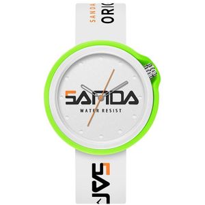 Sanda 3200 siliconen riem quartz sport horloge voor mannen en vrouwen (wit groen)