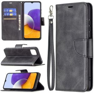 Voor Samsung Galaxy A22 5G Retro Lamsvacht Textuur Pure Kleur Horizontale Flip PU Lederen Case Met Houder & Card Slots & Wallet & Lanyard (Zwart)