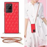 Voor Samsung Galaxy S20 Ultra Elegant Rhombic Pattern Microfiber Leather + TPU Shockproof Case met Crossbody Strap Chain