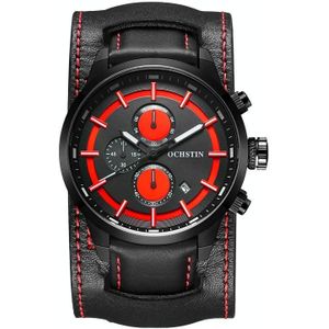 Ochstin 7235 Multifunctioneel zakelijk lederen polspols waterdicht quartz horloge (rood + zwart)