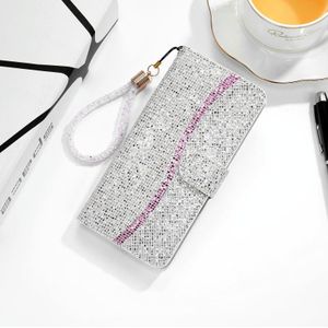 Voor Samsung Galaxy A22 4G Glitter Poeder Horizontale Flip Lederen Hoesje met Kaart Slots &Amp; Houder & Lanyard (Zilver)