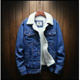 Mannen Winter Wool Liner Jean Jackets Bovenkleding Warme Denim Jassen  Maat:L(Blauw)