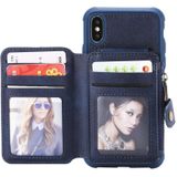 Voor iPhone X / XS Zipper Shockproof Beschermhoes met kaartsleuven & beugel & fotohouder & portemonneefunctie(blauw)
