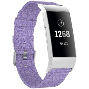 Geweven Vanvas nylon polsband horlogeband voor Fitbit charge 3 (licht paars)