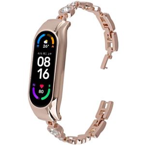 Voor Xiaomi Mi Band 8 hart-tot-hart diamanten metalen horlogeband (ros goud)