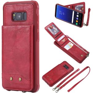Voor Galaxy S8+ Vertical Flip Shockproof Leather Protective Case met Long Rope  Support Card Slots & Bracket & Photo Holder & Wallet Function(Red)