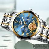 FNGEEN 4001 Heren niet-mechanisch horloge multi-functie Quartz Horloge  Kleur: Zwart stalen witte oppervlak gouden nagels