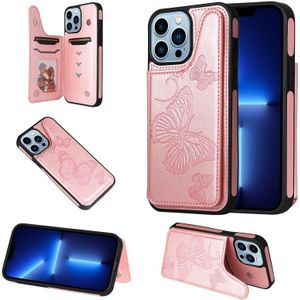 Butterfly Embossing Patroon Shockproof Telefoon Case voor iPhone 13 Pro Max (Rose Gold)