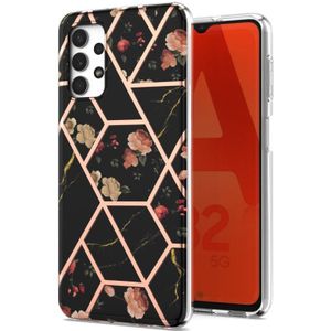 Voor Samsung Galaxy A23 5G / 4G Electroplating Splicing Marmeren Bloempatroon TPU Schokbestendig Telefoonhoes (Black Flower)