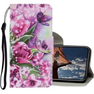 Gekleurd tekenpatroon Horizontaal Flip PU Leren hoesje met houder & kaartslots & portemonnee & lanyard voor iPhone 11 Pro(Rose Butterfly)