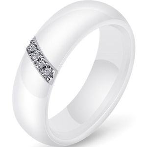 Eenvoudige nano keramische ring trend Titanium staal met Zirkoon Ringen  ring grootte: 7 (wit)