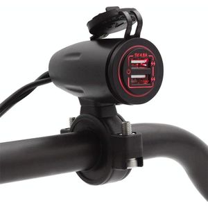 Motorfiets USB-oplader met waterdichte cover switch control (rood licht)