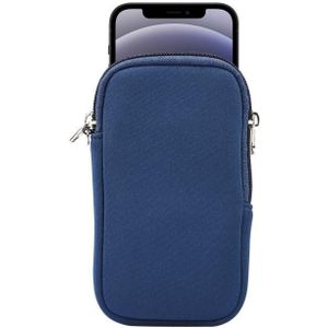 Universal Elasticity Zipper Protective Case Storage Bag met Lanyard Voor iPhone 12 mini / 4 7-5 4 inch smart phones (Sapphire Blue)