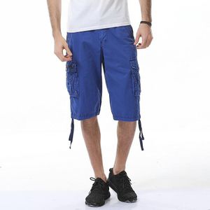 Zomer Multi-pocket Solid Color Loose Casual Cargo Shorts voor mannen (Kleur: Sapphire Blue Size: 32)
