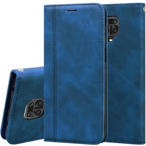 Voor Xiaomi Redmi Note 9S Frosted Business Magnetic Horizontal Flip PU Leather Case met Holder & Card Slot & Lanyard(Blauw)