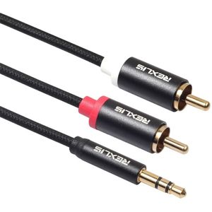 REXLIS 3635 3.5mm Male naar dubbele RCA vergulde Plug zwarte katoenen gevlochten audiokabel voor RCA Input Interface actieve luidspreker  lengte: 10m