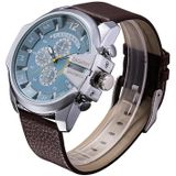 CAGARNY 6839 Irregular Large Dial Leather Band Quartz Sports Watch For Men(Silver Blue Brown)