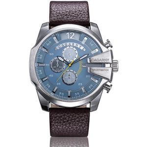 CAGARNY 6839 Irregular Large Dial Leather Band Quartz Sports Watch For Men(Silver Blue Brown)