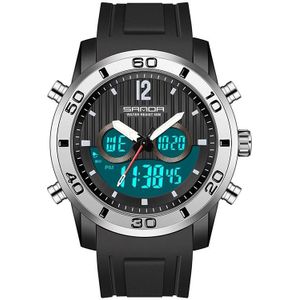 Sanda 3106 Dual Digital Display Mannen Outdoor Sports Luminous Shockproof Electronic Watch (Black Silver)