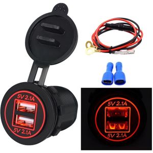 Universal Car Dual USB Charger Power Outlet Adapter 4.2A 5V IP66 with Aperture + 60cm Cable(Red Light)