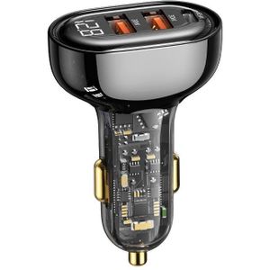 USAMS US-CC158 125W Type-C / USB-C + Dual USB Transparant Digital Display Car Charger