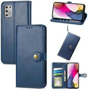 For Motorola Moto G Stylus 2021 Solid Color Leather Buckle Phone Case with Lanyard & Photo Frame & Card Slot & Wallet & Stand Function(Blue)