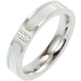 Three Diamonds Color Shell Diamond Ring Titanium Steel Gold-Plated Couple Ring  Size: 9 US Size(Silver)