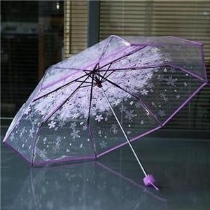 2 stuks Cherry Blossom transparante Triple-fold paraplu individuele vouwen paraplu (paars)