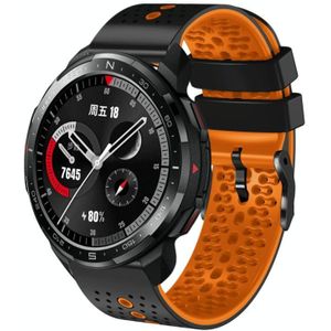 For Honor Watch GS Pro 22 mm geperforeerde tweekleurige siliconen horlogeband (zwart + oranje)