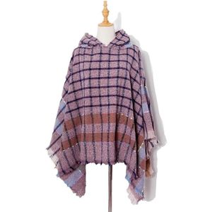Lente herfst winter geruit patroon hooded mantel sjaal sjaal  lengte (CM): 135cm (DP2-08 Paars)