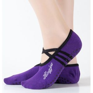 1 paar sport yoga sokken slipper voor vrouwen anti slip Lady demping bandage Pilates sok  stijl: strepen parallelle balken en Lace-up (donker paars)