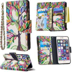 Voor iPhone 6s Plus & 6 Plus Gekleurd tekenpatroon Rits Horizontale Flip Lederen case met Holder & Card Slots & Wallet(Tree)