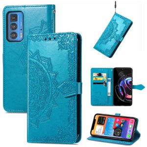 Voor Motorola Edge 20 Pro Mandala Embossing Pattern Horizontal Flip Lederen Case met Houder & Card Slots & Wallet & Lanyard (Blauw)