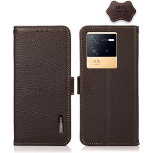 For vivo iQOO Neo6 KHAZNEH Side-Magnetic Litchi Genuine Leather RFID Phone Case(Brown)