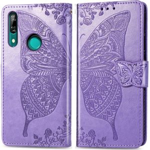 Butterfly Love bloemen relif horizontale Flip lederen case voor Huawei P Smart Z met houder & kaartsleuven & portemonnee & Lanyard (licht paars)