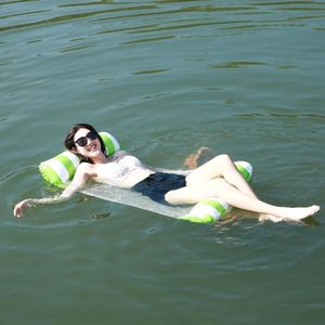 PVC opblaasbare hangmat volwassen zwemmen drijvende rij  grootte: 120 x 70cm (groen gestreept)
