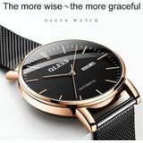 OLEVS 5882 Men Business Ultra-thin Waterproof Automatic Mechanical Watch (Lederen band zwart)