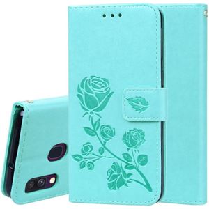 Rose relif horizontale Flip PU lederen case voor Galaxy A40  met houder & kaartsleuven & portemonnee (groen)