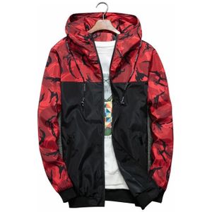 Men Bomber Jacket Thin Slim Long Sleeve Camouflage Military Jackets Hooded  Size: M(Red)