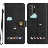 Voor Samsung Galaxy S22 5G Cartoon katten lederen telefoonhoesje