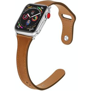 Lederen vervangende band met stalen knop voor Apple Watch Series 6 & SE & 5 & 4 44mm / 3 & 2 & 1 42mm(Donkerbruin)