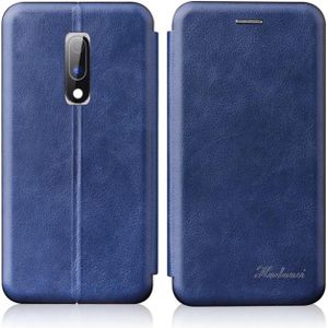 Voor OnePlus 6T / OnePlus 7 Integrated Electricity Pressing Retro Texture Magnetic TPU+PU Leather Case with Card Slot & Holder(Blue)