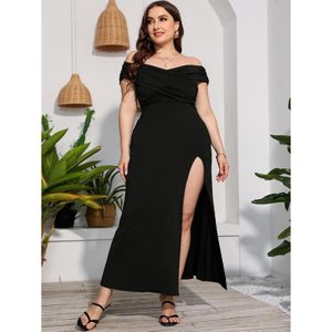 Plus Size Hoge Taille Split Sexy Lange Avondjurk (Kleur: Zwart Maat: XXXXL)