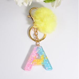 2 PCS Crystal Epoxy Rainbow Color Keychain Hair Ball Ladies Bag Pendant(A)