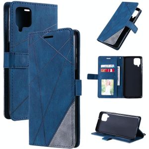 Voor Samsung Galaxy A12 Skin Feel Splicing horizontale flip lederen hoesje met houder  kaart slots & portemonnee & fotolijst (blauw)