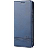 Voor Samsung Galaxy S21 FE AZNS magnetische kalf textuur horizontale flip lederen geval met kaart slots &houder & portemonnee (donkerblauw)